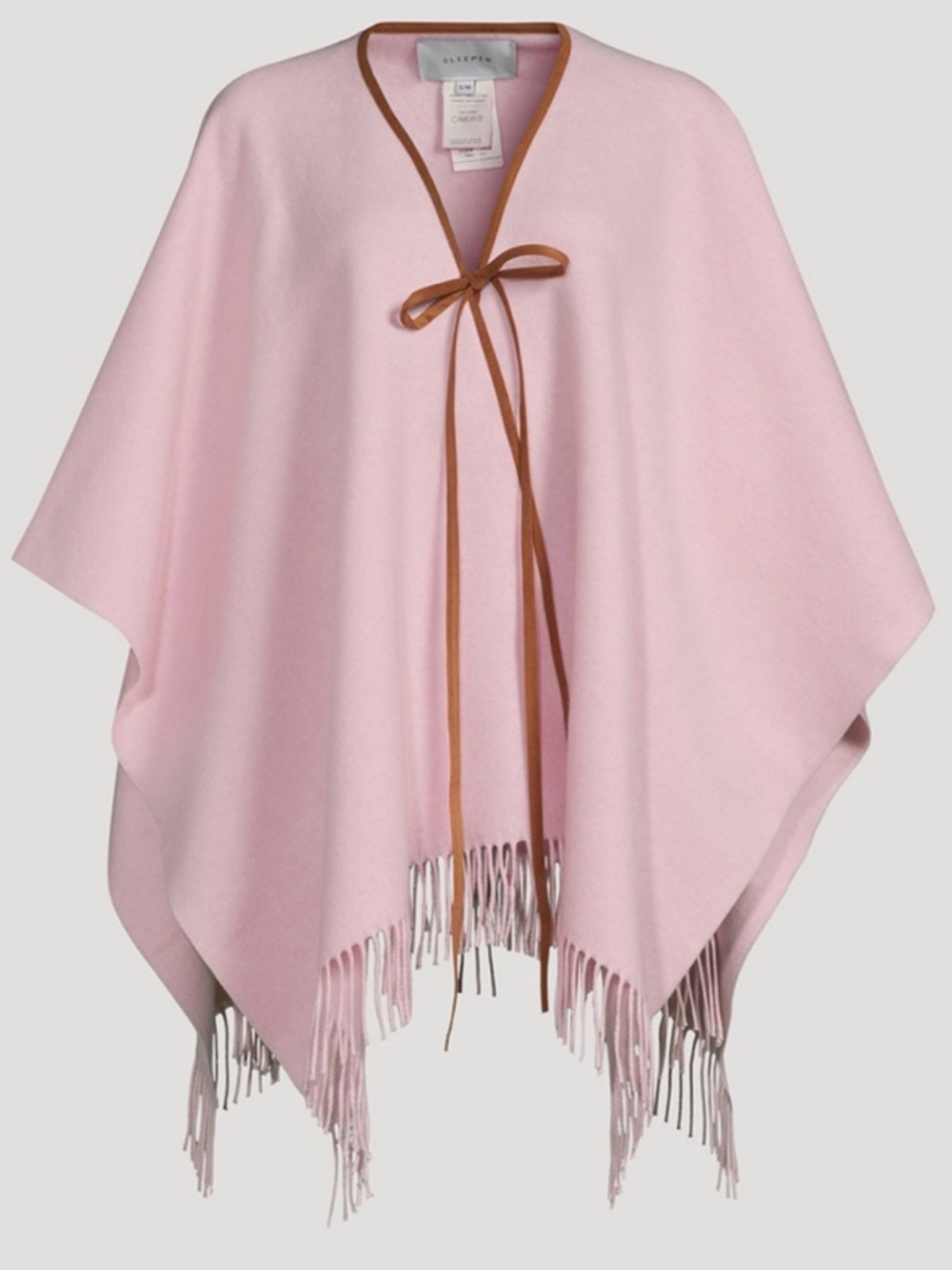 Sleeper Medusa 100% Wool Tie Front Fringe Hem Soft Pink Poncho Cape S/M NWT